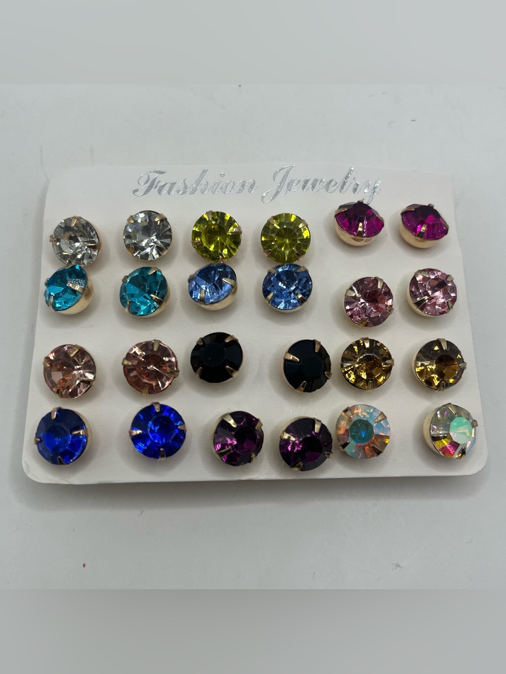 Fashion Jewelry Multicolor Crystal Studs - Blue, Pink, Yellow, Black & More